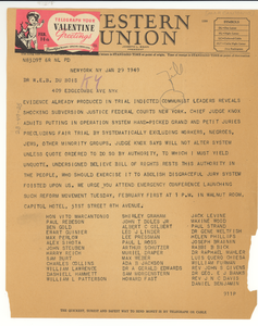 Telegram from Hon. Vito Marcantonio et. al. to W. E. B. Du Bois