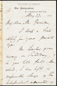 Letter from Theodore Tilton, New York, [N.Y.], to William Lloyd Garrison, May 27, 1863