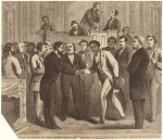 Event in the history of the National Congress : the Hon. John Willis Menard, colored representative from Louisiana, receiving the congratulations of his friends on the floor of [the] House, Dec. 7th, 1868