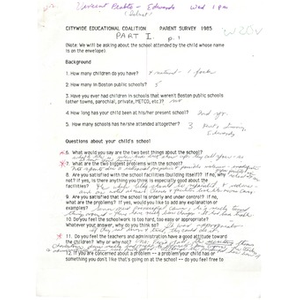 Citywide Educational Coalition parent survey 1985 - Edward Middle and Brighton High Schools.