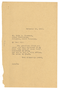 Letter from W. E. B. Du Bois to Hale B. Thompson