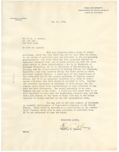 Letter from Charles S. Johnson to W. E. B. Du Bois