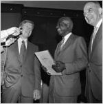 Governor Jimmy Carter and Dr. Benjamin E. Mays with the Outstanding Older Georgian Award, Morehouse College, Atlanta, Georgia, August 6, 1971.