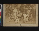 Portrait of missionary with African men, ca. 1880