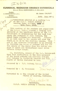 Resolution adopted at a meeting held at the K.M.S. public library & reading room