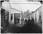 [Washington, D.C. Convalescent soldiers and others outside quarters of the Sanitary Commission Home Lodge]