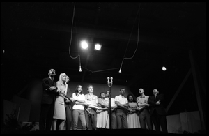 We Shall Overcome: performers on stage, Newport Folk Festival Left to right: Peter Yarrow, Mary Travers, Paul Stookey, Joan Baez, Bob Dylan, Bernice Reagon, Cordell Reagon, Charles Neblett, Rutha Harris, Pete Seeger, and Theodore Bikel