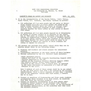 Garrity's order on safety and security, September 12, 1975.