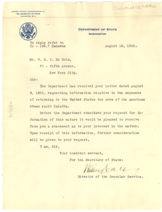 Letter from United States Department of State to W. E. B. Du Bois