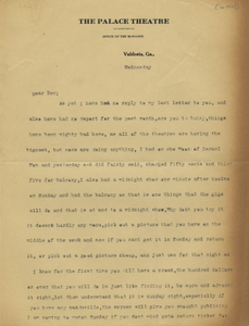 Letter: Valdosta, Georgia to Ben Stein, Macon, Georgia, possibly 1927