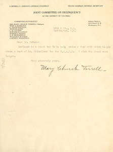 Letter from Mary Church Terrell to W. E. B. Du Bois