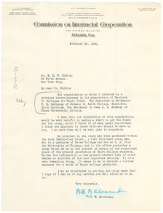 Letter from Will W. Alexander to W. E. B. Du Bois