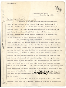 Letter from Margaret Deland to W. E. B. Du Bois