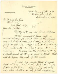 Letter from Dan F. Bradley to W. E. B. Du Bois