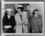 [(Left to right) Mrs. Alberta Hinkle, Mrs. L.C. Bates, Clarence A. Laws, and P.M. Morgan, NAACP officials, arriving in federal court, Little Rock, Arkansas]