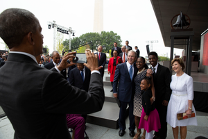 President Barack Obama Photographs the Bonner Family with President George W. Bush and Laura Bush at the Smithsonian's National Museum of African American History and Culture