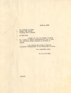 Letter from W. E. B. Du Bois to Anthony J. Major