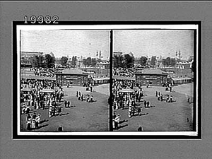 Gate to World's Fair (Festival Hall and Louisiana Purchase Monument over trees). [Active no. 5818 : stereo interpositive]