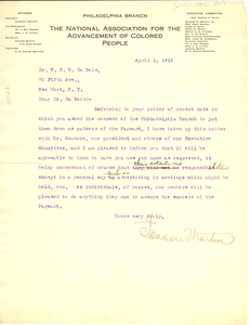 Letter from NAACP Philadelphia Branch to W. E. B. Du Bois