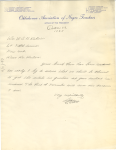 Letter from Oklahoma Association of Negro Teachers to W. E. B. Du Bois