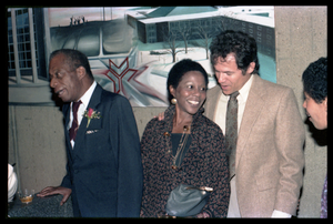 James Baldwin (left) with Esther Terry (center) and Gary Tartakov at his 60th birthday celebration, UMass Campus Center