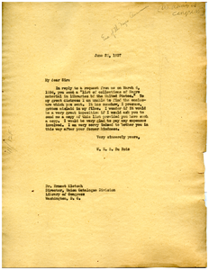 Letter from W. E. B. Du Bois to the Library of Congress