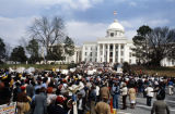 Marchers in front of the Capitol in Montgomery, Alabama, at the conclusion of the 20th anniversary reenactment of the Selma to Montgomery March.