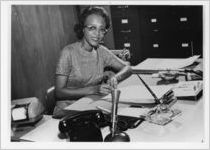 Irene Greene, Laundry, Dry Cleaning , and Dye House Workers Union Local 218, at her desk, Atlanta, Georgia.