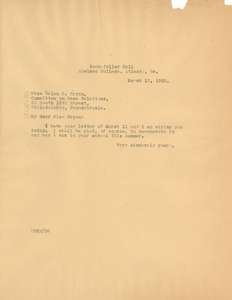 Letter from W. E. B. Du Bois to Committee on Race Relations