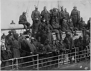 Gallant 15th Infantry Fighters Home with War Crosses. The French liner, La France, arrives wit...