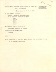 Memorandum from W. E. B. Du Bois to Massas Floral Company