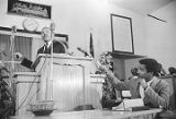 Martin Luther King, Jr., speaking to an audience at Maggie Street Baptist Church in Montgomery, Alabama.