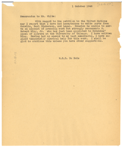 Memorandum from W. E. B. Du Bois to Walter White