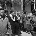 Martin Luther King Jr. talking with Ralph Bunche at the start of the Selma to Montgomery March in downtown Selma, Alabama.