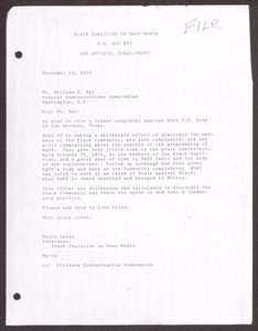 Letter of Complaint from Mario Marcel Salas to William B. Ray - November 13, 1974