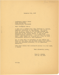 Letter from Hugh H. Smythe to Race Relations