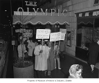 Civil rights marchers in front of Olympic Hotel, Seattle, 1964