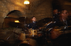 At a festival held in Baku, Azerbaijan, Technical Sergeant (TSGT) Doug Montera, a drummer with the United States Air Force in Europe (USAFE) Jazz Band, performs at a benefit performance during the Caspian Jazz and Blues Festival