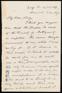 Thumbnail for Letter from Oliver Johnson, [New York], to Samuel May, March 24, 1887