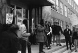 Man speaks to a crowd, St. Cloud State University, St. Cloud, Minnesota