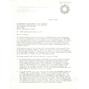 Letter, H3084 hearing date April 9, 1979.