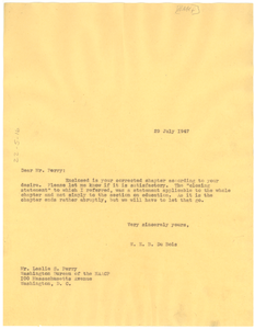 Letter from W. E. B. Du Bois to Leslie S. Perry