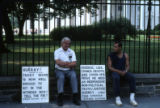 Demonstrators sitting in front of the White House