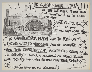 Flier for “The Amphitheatre Jam!!!” designed by Fab 5 Freddy