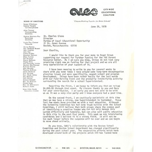 Letter, Dr. Charles Glenn, June 26, 1978.