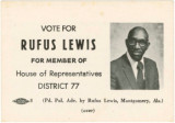 Honorable Rufus Lewis palmcard - House of Representatives