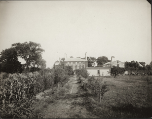 Thumbnail for Exterior view of the garden and west facade, Royall House, Medford, Mass., undated