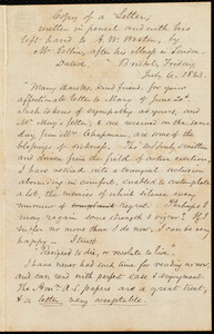 Copy of a letter from John Bishop Estlin, Bristol, England, to Anne Warren Weston, Friday, July 6, 1853