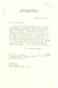 Letter from Anson Phelps Stokes to W. E. B. Du Bois