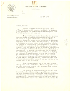 Letter from Library of Congress Manuscript Division to W. E. B. Du Bois